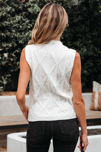Women's Pearl-Embellished Cable Knit Mock Neck Sweater Vest