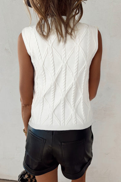 Women's Pearl-Embellished Cable Knit Mock Neck Sweater Vest