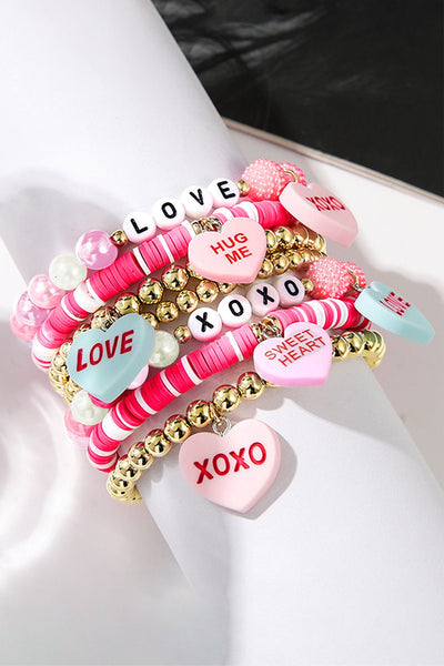 Women's Pink and Gold PMMA Heart Charm Stackable Bracelet Set with practical styling and dependable silhouette control.