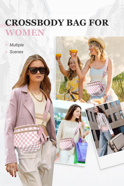 Women's Pink Checkered Waterproof Nylon Crossbody Sling Bag