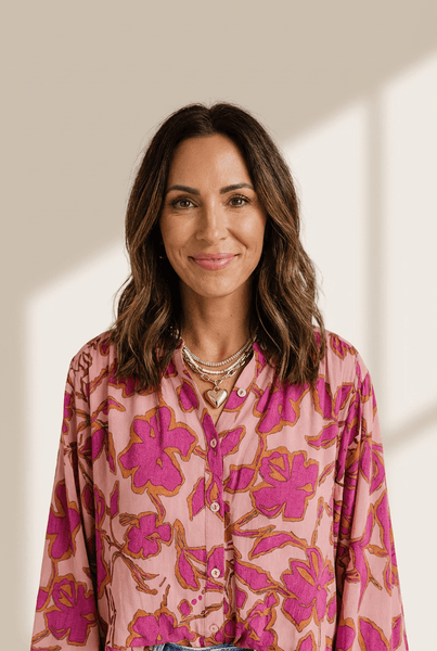 Women's Pink Floral 100% Viscose Batwing Sleeve Button-Up