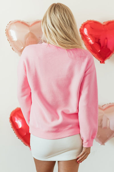 Women's Pink Heart Bow Crewneck Sweatshirt in Sweatshirts & Hoodies