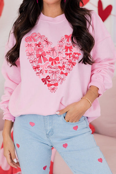Women's Pink Heart Bow Crewneck Sweatshirt in Sweatshirts & Hoodies