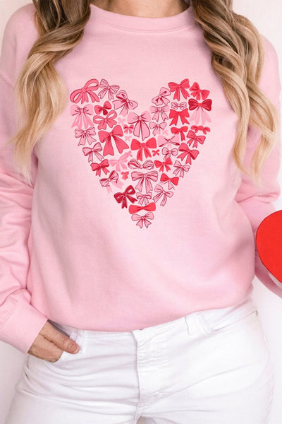 Women's Pink Heart Bow Crewneck Sweatshirt in Sweatshirts & Hoodies