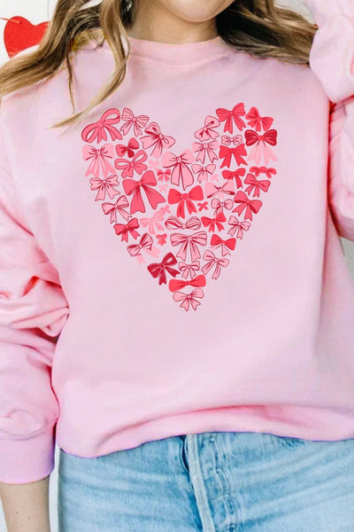 Women's Pink Heart Bow Crewneck Sweatshirt in Sweatshirts & Hoodies