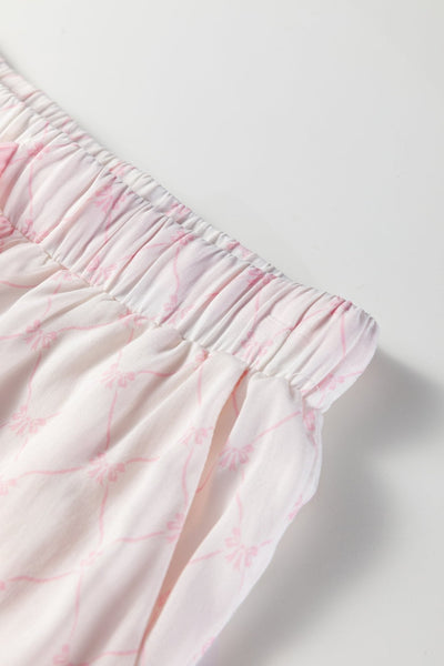 Women's Pink Lattice Viscose Pajama Set with Ribbon Cuffs