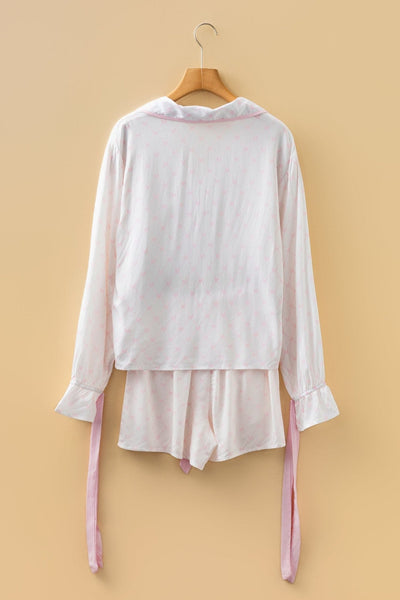 Women's Pink Lattice Viscose Pajama Set with Ribbon Cuffs