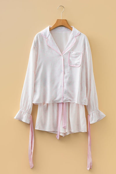 Women's Pink Lattice Viscose Pajama Set with Ribbon Cuffs