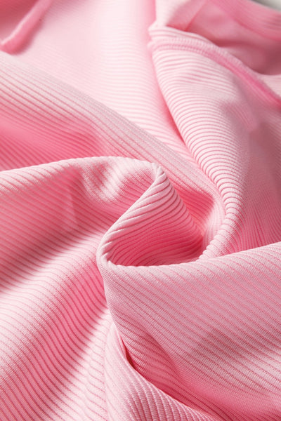 Women's Pink Ribbed Drop Shoulder Top with Exposed Seams