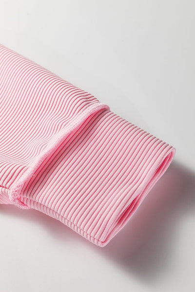 Women's Pink Ribbed Drop Shoulder Top with Exposed Seams