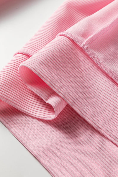 Women's Pink Ribbed Drop Shoulder Top with Exposed Seams
