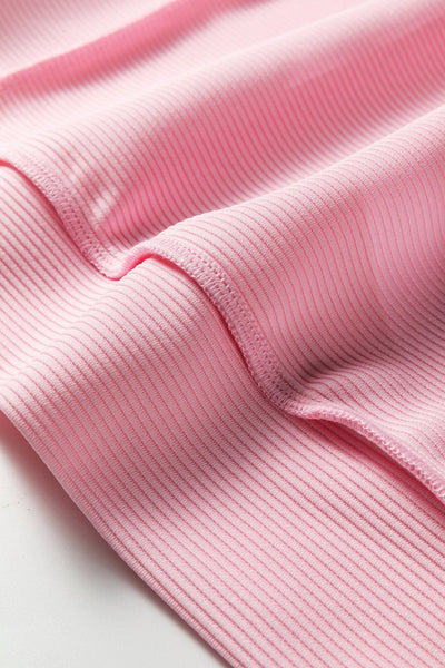Women's Pink Ribbed Drop Shoulder Top with Exposed Seams