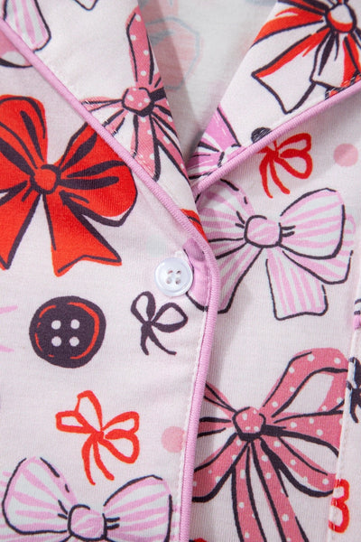 Women's Pink Ribbon Bow Print Short Pajama Set