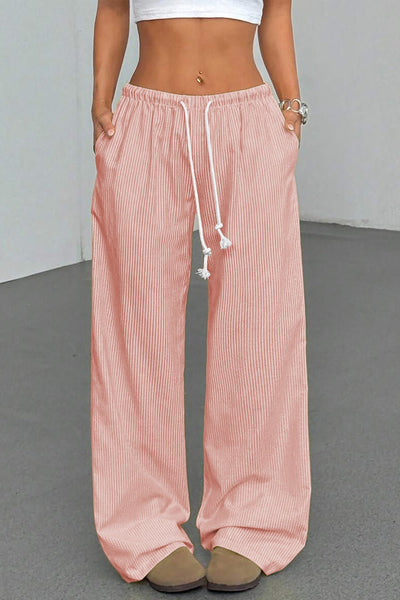 Women's Pink Vertical Stripe Wide-Leg Lounge Pants