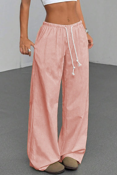 Women's Pink Vertical Stripe Wide-Leg Lounge Pants