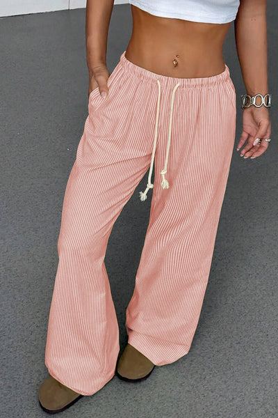 Women's Pink Vertical Stripe Wide-Leg Lounge Pants