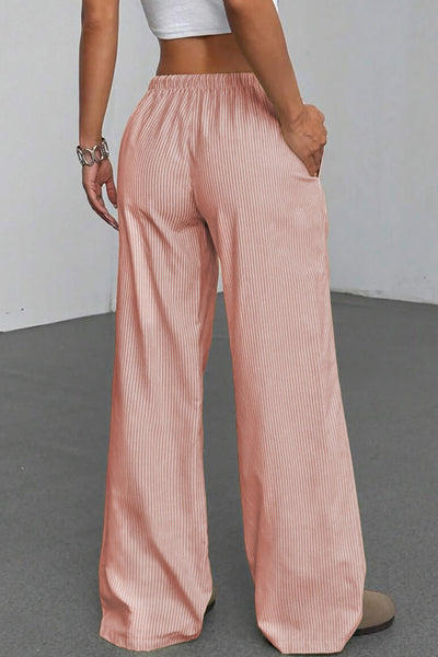 Women's Pink Vertical Stripe Wide-Leg Lounge Pants