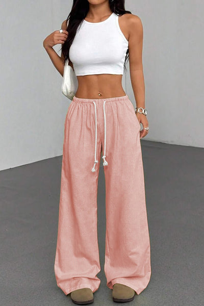 Women's Pink Vertical Stripe Wide-Leg Lounge Pants