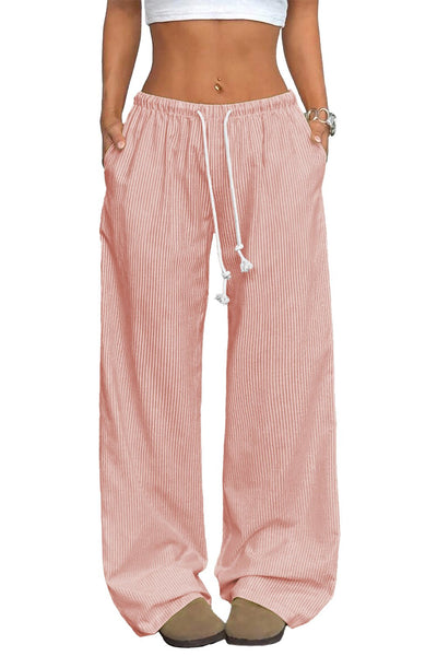 Women's Pink Vertical Stripe Wide-Leg Lounge Pants