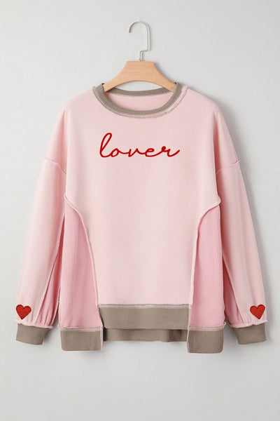 Women's Pink Waffle Color Block Lover Sweatshirt