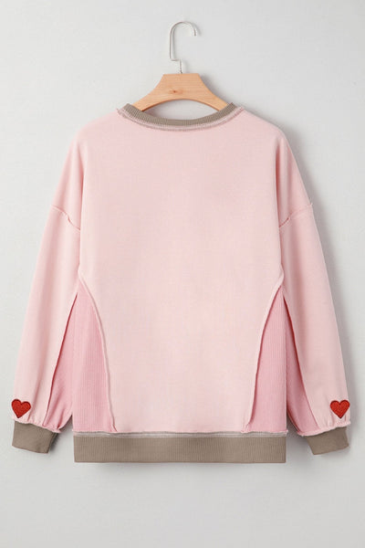 Women's Pink Waffle Color Block Lover Sweatshirt