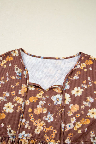 Women's Plus Size Floral Babydoll Blouse with V-Neck Tie