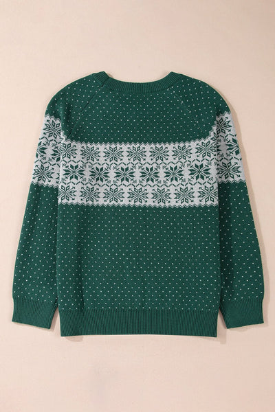 Women's Plus Size Forest Green Snowflake Knit Crewneck Sweater