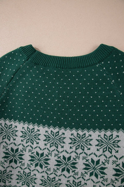 Women's Plus Size Forest Green Snowflake Knit Crewneck Sweater