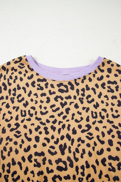 Women's Plus Size Leopard Print Colorblock Sweatshirt with Lilac Accents