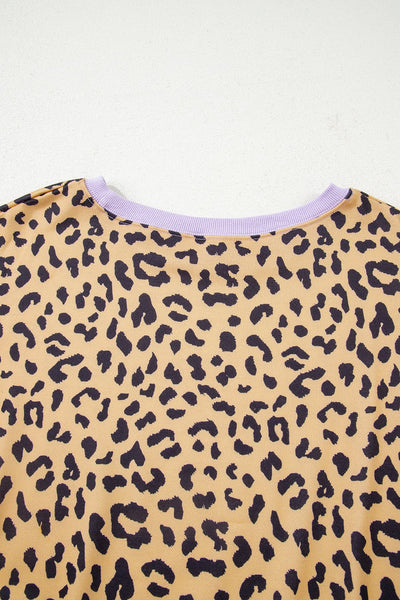 Women's Plus Size Leopard Print Colorblock Sweatshirt with Lilac Accents