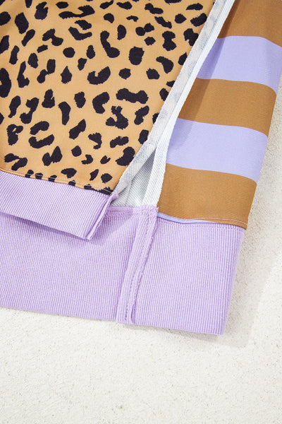 Women's Plus Size Leopard Print Colorblock Sweatshirt with Lilac Accents