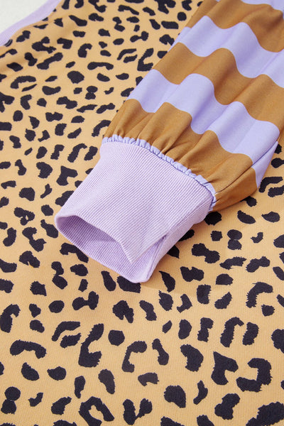Women's Plus Size Leopard Print Colorblock Sweatshirt with Lilac Accents