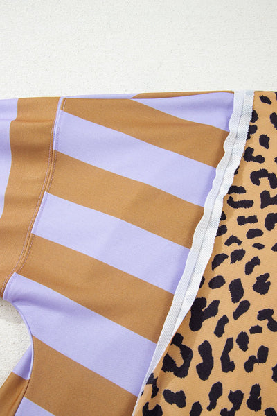 Women's Plus Size Leopard Print Colorblock Sweatshirt with Lilac Accents
