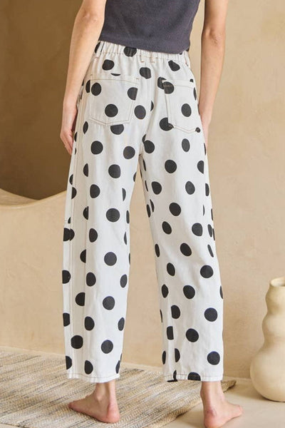 Women's Polka Dot High-Waist Denim Pants with Bow Detail