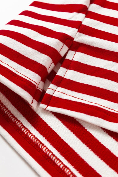 Women's Racing Red Cotton Stripe Top with Eyelet Lace Trim