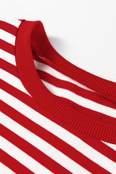 Women's Racing Red Cotton Stripe Top with Eyelet Lace Trim
