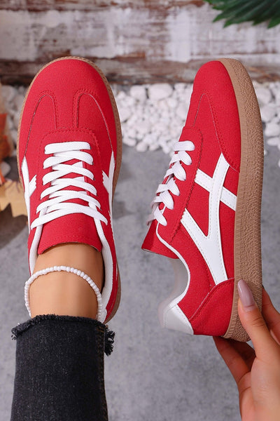 Women's Racing Red Faux Suede Contrast Patchwork Sneakers