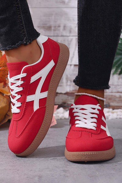 Women's Racing Red Faux Suede Contrast Patchwork Sneakers