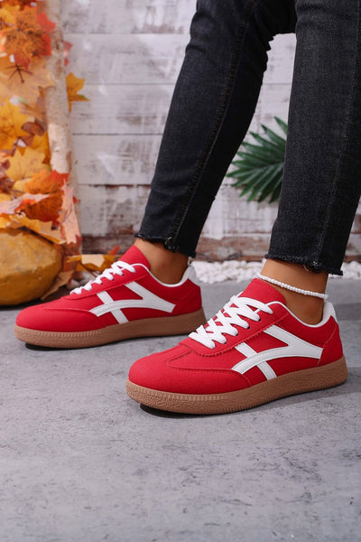 Women's Racing Red Faux Suede Contrast Patchwork Sneakers