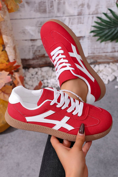 Women's Racing Red Faux Suede Contrast Patchwork Sneakers