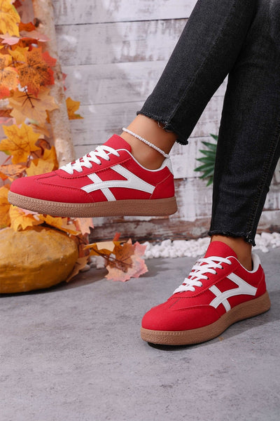 Women's Racing Red Faux Suede Contrast Patchwork Sneakers