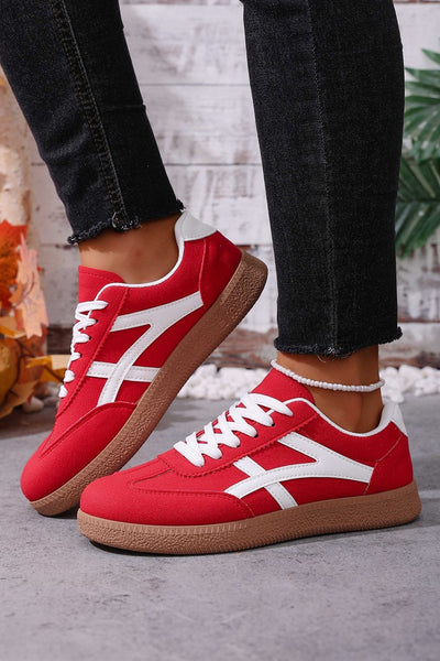Women's Racing Red Faux Suede Contrast Patchwork Sneakers