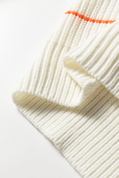 Women's Rainbow Striped V-Neck Knit Sweater in Cream Acrylic