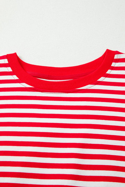 Women's Red and White Striped Drop Shoulder Sweatshirt