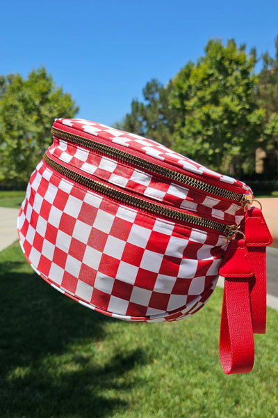 Women's Red Checkered Convertible Crossbody Belt Bag