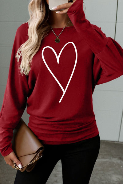 Women's Red Dahlia Heart Graphic Tee with Ruched Hem Detail