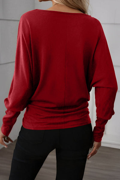 Women's Red Dahlia Santa Sequin Long Sleeve Christmas Tee