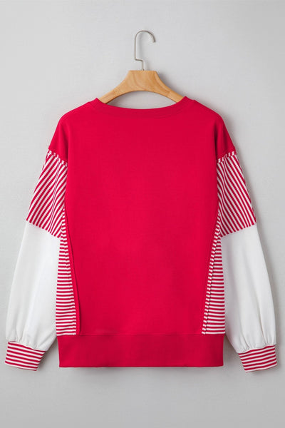 Women's Red Sequin Heart Color-Block Sweatshirt