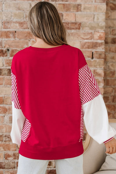 Women's Red Sequin Heart Color-Block Sweatshirt
