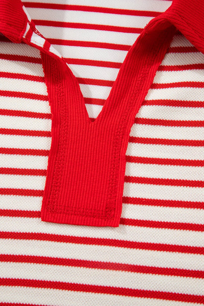 Women's Red Stripe Knit Pullover and Skort Two-Piece Set